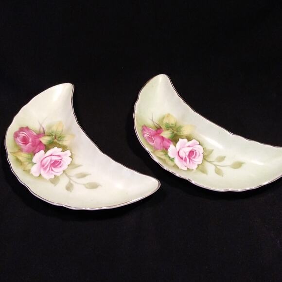 2 Vintage Lefton China Japan Heritage Mint Green Rose #3708 Bone Dishes - Picture 1 of 12